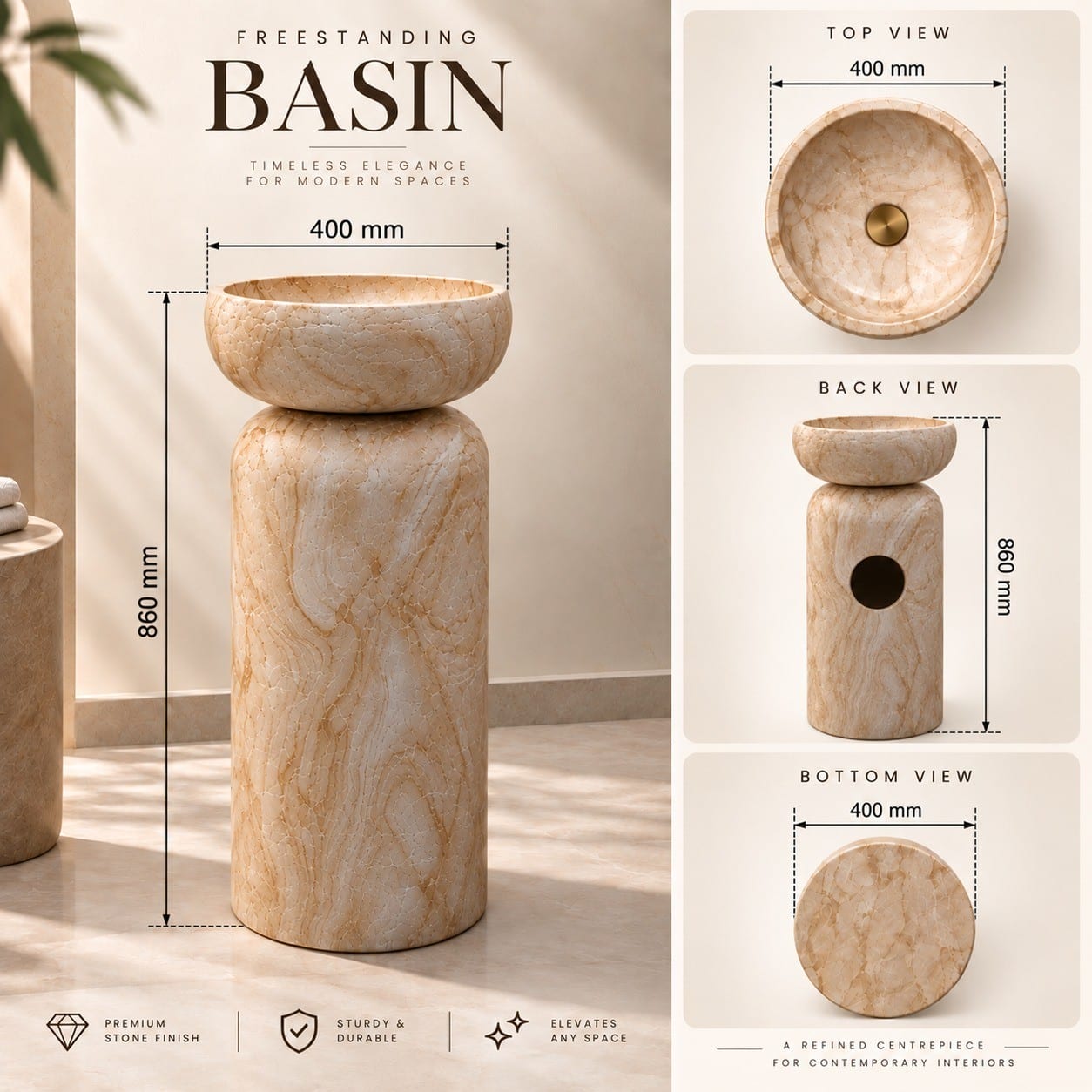 Albaluna Carrara White Marble Freestanding Wash Basin thumbnail 4