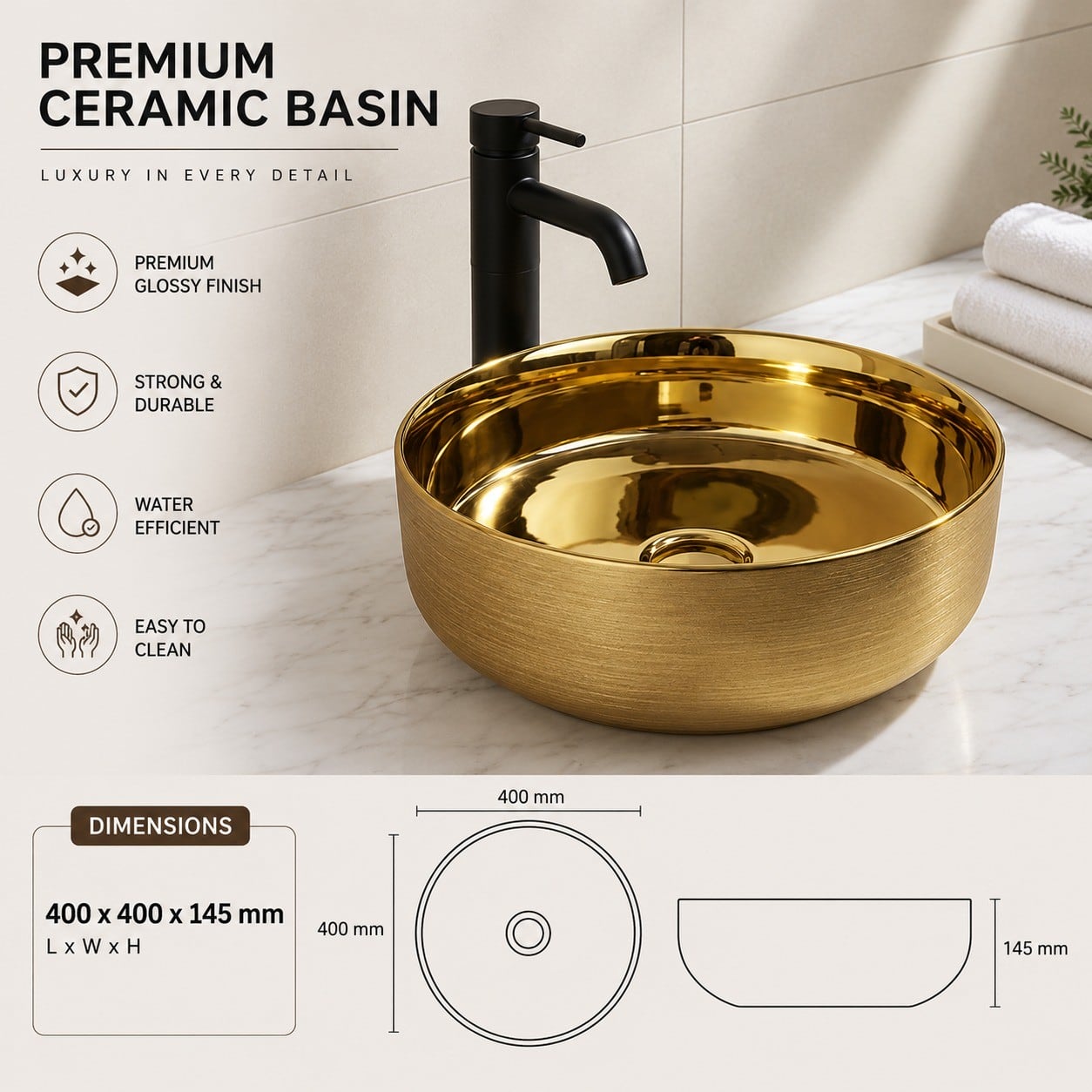 Aurelius Aurum Gold Table Top Wash Basin thumbnail 3
