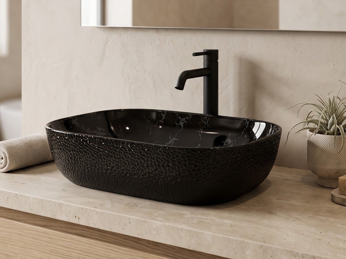 Achernar Black Marble Table Top Wash Basin thumbnail 4