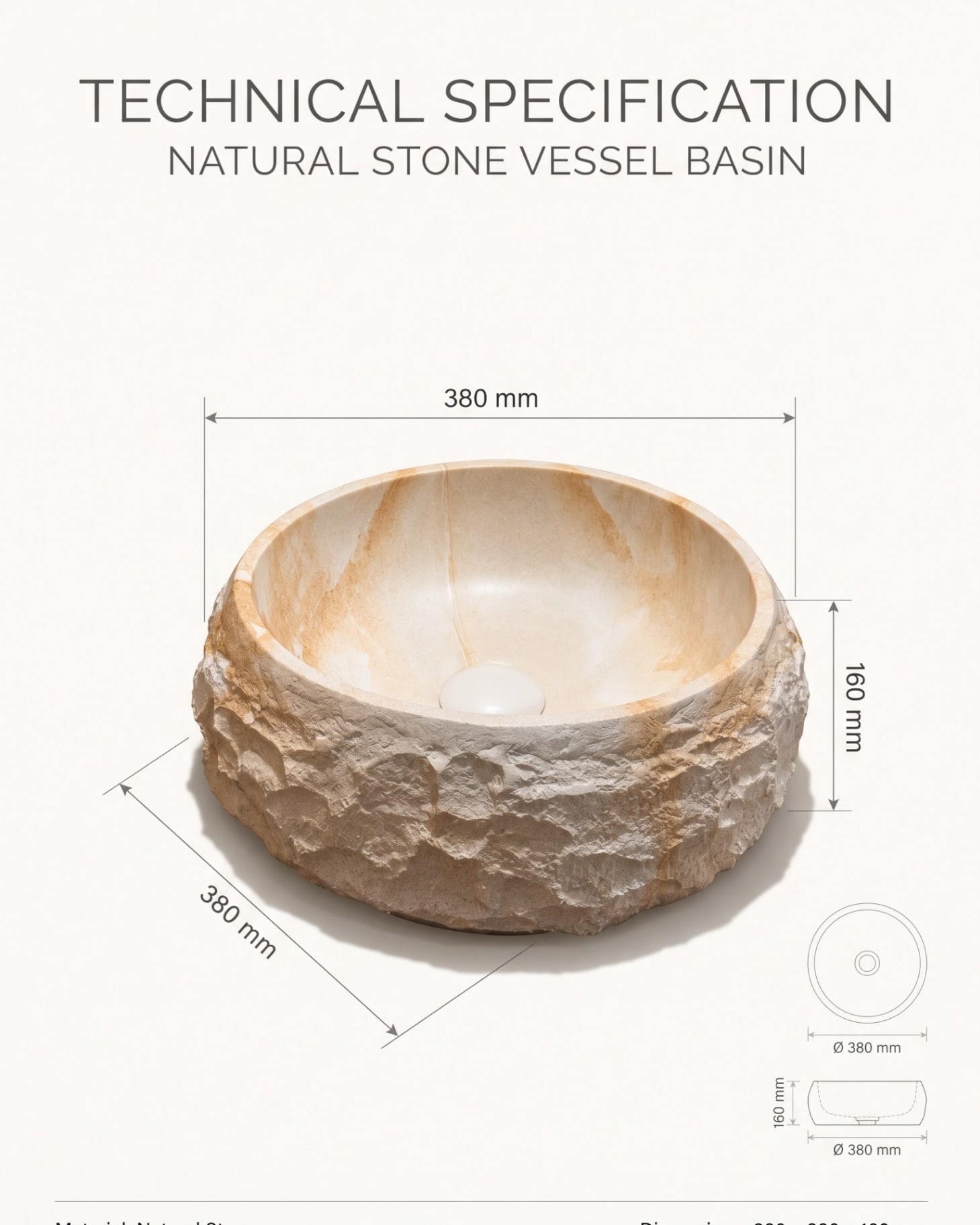 Ivory Pearl Table Top Wash Basin thumbnail 3