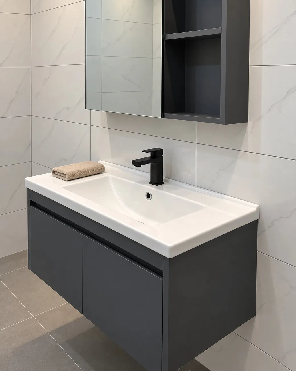 Sereno Grey Bathroom Vanity Cabinet thumbnail 2